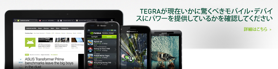 Tegraが現在いかに驚くべきモバイル・デバイスに
パワーを提供しているかを確認してください
