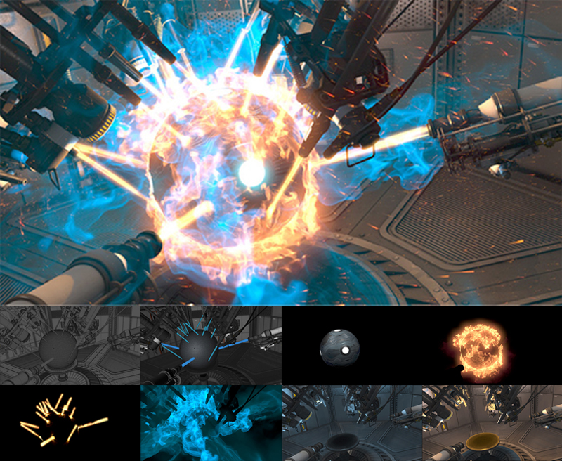NVIDIA Maximusのプラットフォーム上でMaxonの Cinema 4D と Jawsetの Turbulence FDを使用することによって、複数の効果が最終シーンで合成されます。